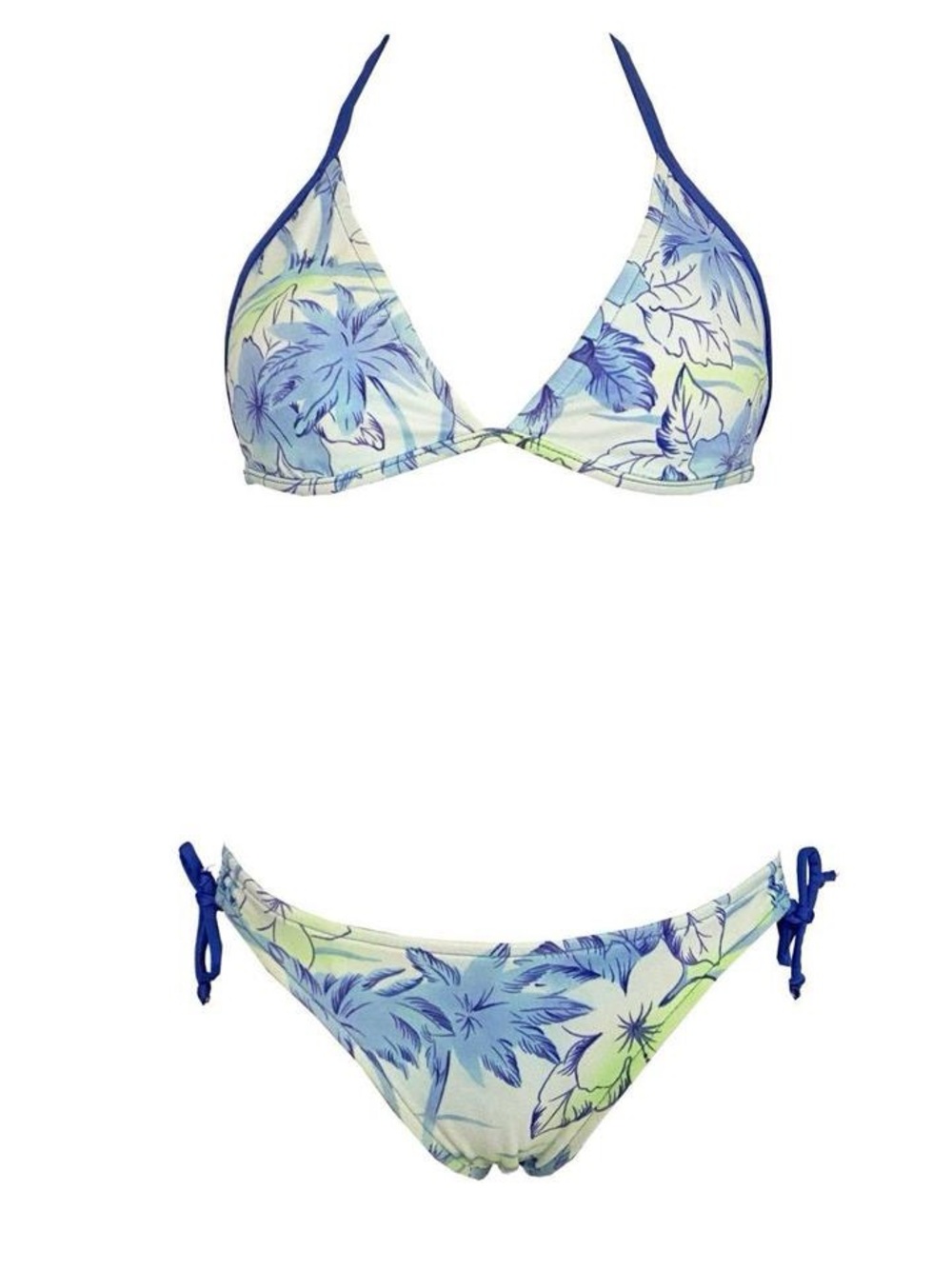 2000s vintage lime green and periwinkle blue  floral beachy print bikini